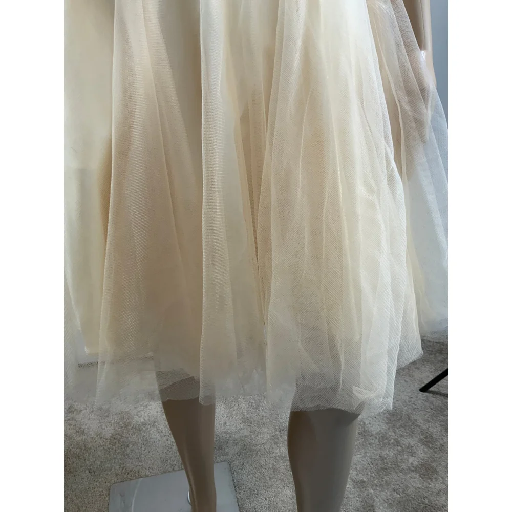 Ed Young Woman's Dress Bodice Size L Beige Gold Beading Detail Babydoll Girlhood